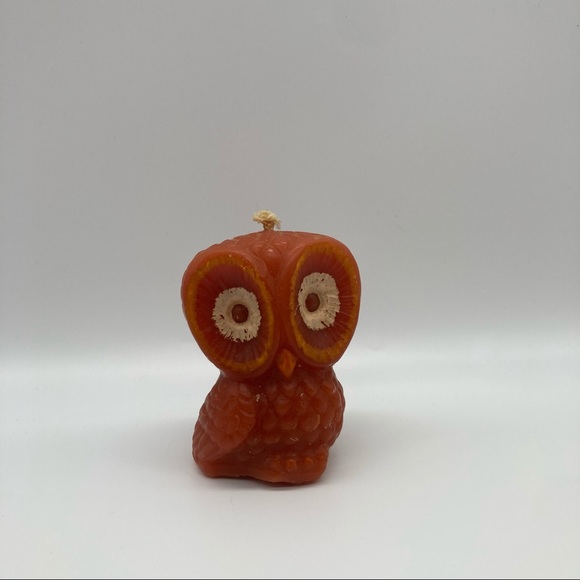 Orange Owl Wide Eyed Small Candle— Vintage